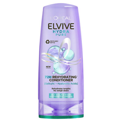 L'Oréal Elvive L’Oréal Paris Elvive Hydra Pure 72H Rehydrating Conditioner, for Oily Scalp, 250ml