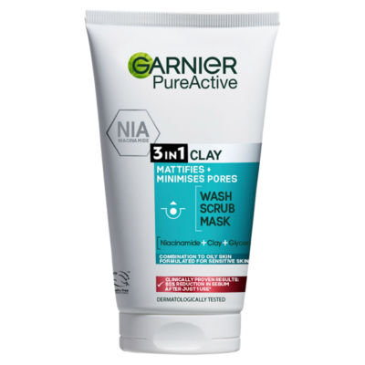 Garnier Pure Active 3In1 Clay Mask Scrub Wash 150Ml