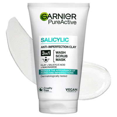 Garnier Pure Active 3In1 Anti-Imperfection Clay Mask-Wash-Scrub Wash For Oily Skin 150Ml