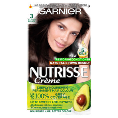 Garnier Nutrisse Nutrisse Ultra Crème Dye, Vegan, 3 Darkest Brown, Intense And Rich Hair Shade, 100% Grey.