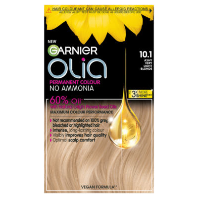 Garnier Olia Olia 10.1 Very Light Ash Blonde: No Ammonia Permanent Dye, for ultra-luminous shine.