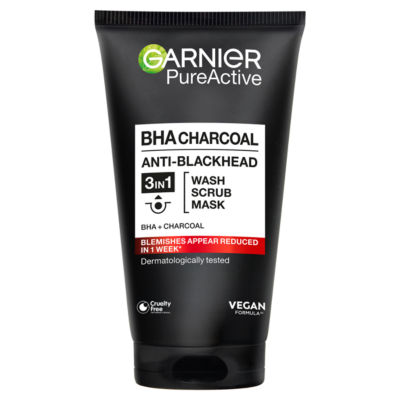 Garnier Pure Active 3In1 Charcoal Mask-Wash-Scrub For Blackheads And Spots, 150M