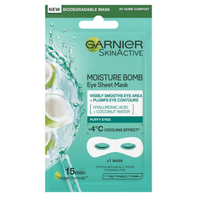 Garnier Moisture Bomb Hyaluronic Acid and Coconut Water Hydrating Replumping Eye Sheet Mask 6g