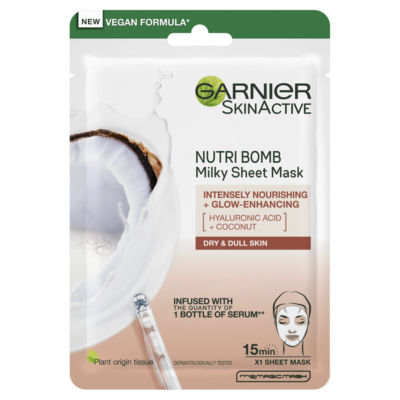 Garnier Nutri Bomb Milky Face Sheet Mask Coconut and Hyaluronic Acid for Hydrated Glowing Skin 28g