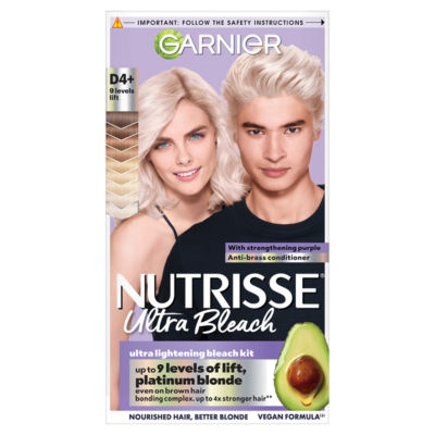 Garnier Nutrisse Nutrisse Ultra Bleach Dye, 4X Stronger, Vegan, D4+ Platinum Blonde For Intense Lift.