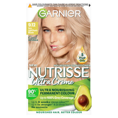 Garnier Nutrisse Nutrisse Ultra Crème Dye, Vegan, 9.12 Very Light Pearly Blonde, Shimmering Hair Results.