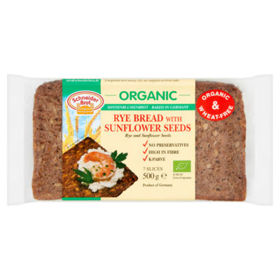 Scheider Bro Organic Rye Bread with Sunflower Seeds 7 Slices 500g, folic acid free