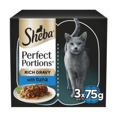 Sheba PERFECT PORTIONS™ Adult Wet Cat Food Tuna Chunks in Gravy 3 x (2x37.5g) Tray 225g