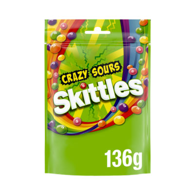 Skittles Vegan Chewy Crazy Sour Sweets Fruit Flavoured Pouch Bag - ASDA Groceries