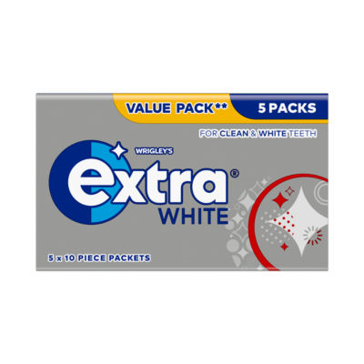 Wrigleys Extra White Sugarfree Chewing Gum 5 x 10 Pieces 70g