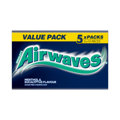 Wrigleys Airwaves Menthol & Eucalyptus Flavour Sugarfree Chewing Gum 5 x 10 Pieces 70g