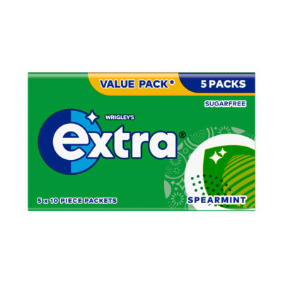 Wrigleys Extra Spearmint Sugarfree Chewing Gum 5 x 10 Pieces 70g