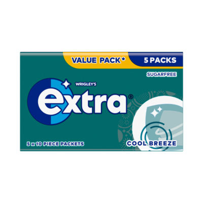 Wrigleys Extra Cool Breeze Sugarfree Chewing Gum 5 x 10 Pieces 70g
