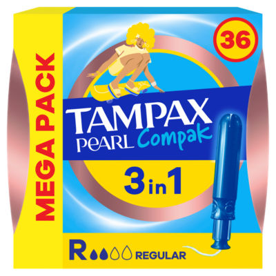 Tampax Pearl Compak Regular Tampons With Applicator x36