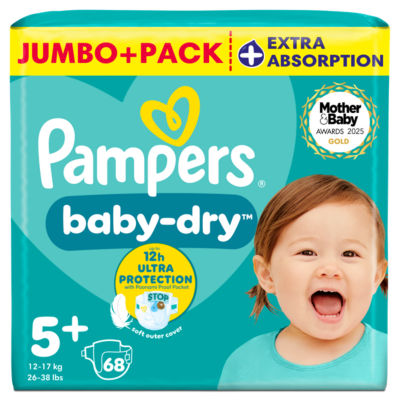 Pampers Baby Dry Size 5+ Jumbo+ Pack 68 Nappies