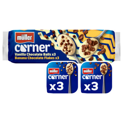 Muller Corner Vanilla & Banana Yogurts with Chocolate Balls & Flakes 6 x 124g