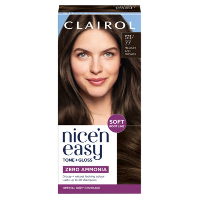 Clairol NICE'N EASY TONE+GLOSS SEMI PERMANENT HAIR DYE - 511/77 MEDIUM ASH BROWN
