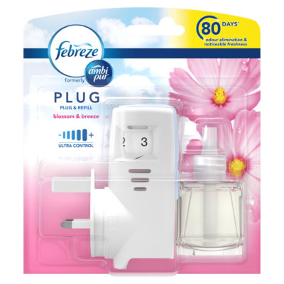 Febreze Ambi Pur Air Freshener Blossom Plug In Reusable Unit & 1 refill