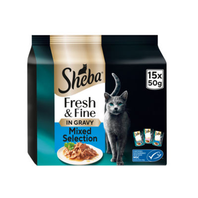 Sheba Fresh & Fine Wet Cat Food Pouches Fish in Gravy 15x50g