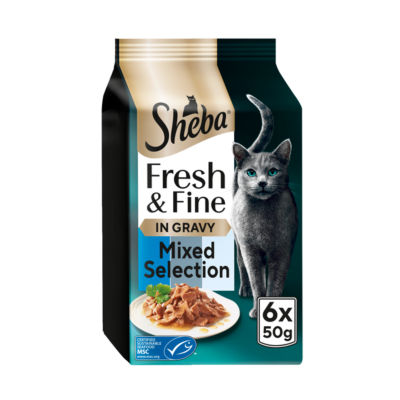 Sheba Fresh Cuisine Taste of Tokyo Wet Cat Food Pouches with Salmon & Tuna & Whitefish in Gravy 6x50g