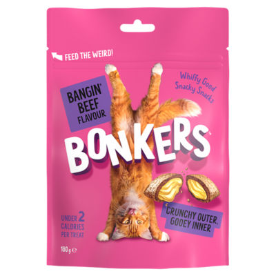 Bonkers Crunchy And Soft Cat Treats Bangin Beef Flavour 6.3oz