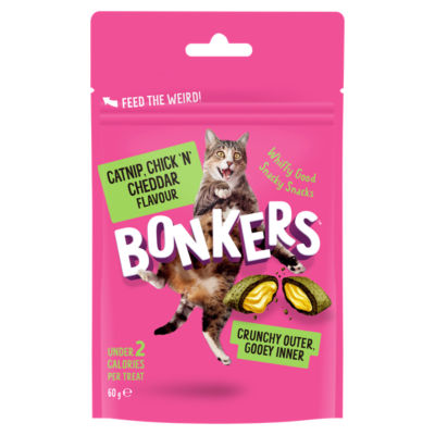 Bonkers Cat Treats - Catnip, Chick 'N' Cheddar Flavour 60g