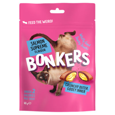 Bonkers Crunchy And Soft Cat Treats Salmon Supreme Flavour 2.1 oz