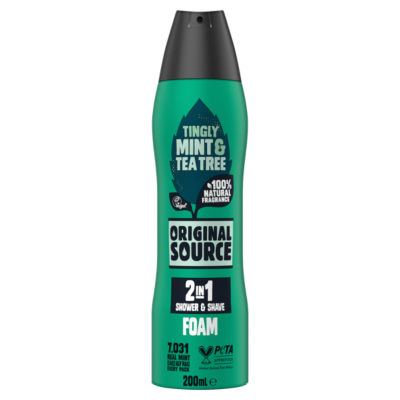 Original Source 2in1 SHOWER & SHAVE FOAM BODYWASH TINGLY MINT & TEA TREE 200ML