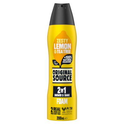 Original Source 2in1 SHOWER & SHAVE FOAM BODYWASH ZESTY LEMON & TEA TREE 200ML