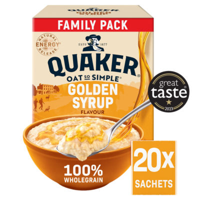 Quaker Oat So Simple Golden Syrup Big Pack Porridge Sachets 20x36g, folic acid free