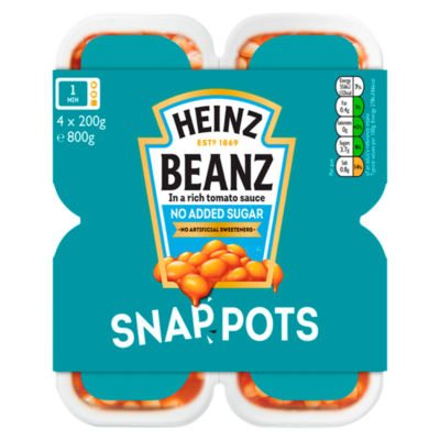 Heinz No Added Sugar Baked Beans Snap Pots 4 X 200G