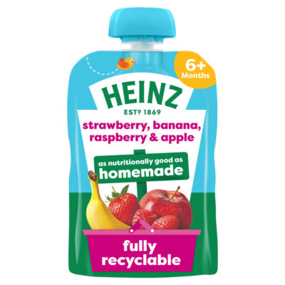 Heinz Strawberry, Banana, Raspberry & Apple Baby Food Fruit Puree Pouch 6+ Months 100G