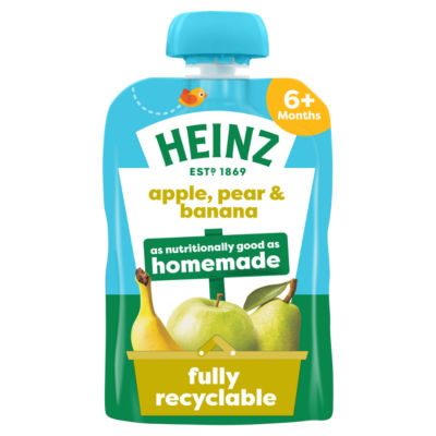 Heinz Apple, Pear & Banana Fruit Puree Pouch Baby Food 6+ Months 100G