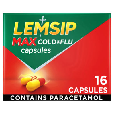 Lemsip Max Cold & Flu Capsules - Lemon with Paracetamol 16s