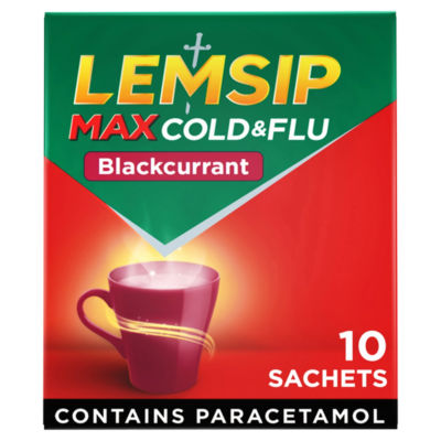 Lemsip Max Cold & Flu Sachets - Blackcurrant with Paracetamol 10s