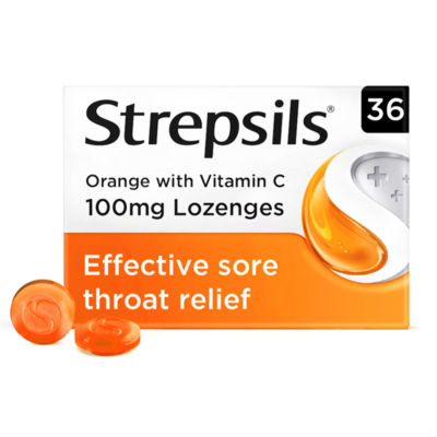 Strepsils Orange Sore Throat Lozenges with Vitamin C - 36s
