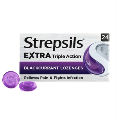 Strepsils Extra Triple Action Sore Throat Lozenges - Blackcurrant 24s