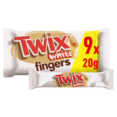 Twix Caramel & White Chocolate Fingers Biscuit Snack Bars Multipack 9x20g