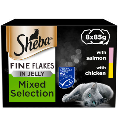 Sheba Fine Flakes Adult Wet Cat Food Trays Salmon & Chicken in Jelly 8 Pack