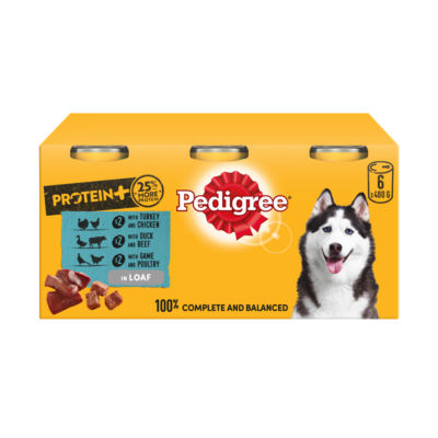 Pedigree Protein+ Chunks Adult Wet Dog Food Tins Mixed in Loaf 6 Pack