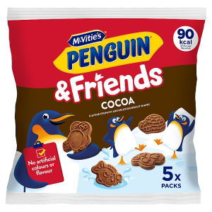 McVities Penguin & Friends Cocoa Flavoured Crunchy and Delicious Biscuit Shapes 5 x 20g