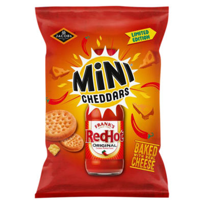 Jacobs Mini Cheddars Franks Red Hot Original Baked Snacks Share bag 150g