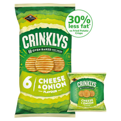 Jacobs Crinklys Cheese & Onion 30% Less Fat Multipack Snacks 6x23g