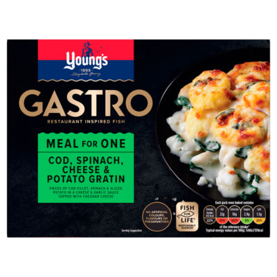Youngs Gastro Cod, Spinach, Cheese & Potato Gratin Meal for One 360g