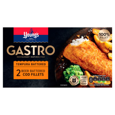 Youngs Gastro Tempura Battered 2 Beer Battered Cod Fillets 270g