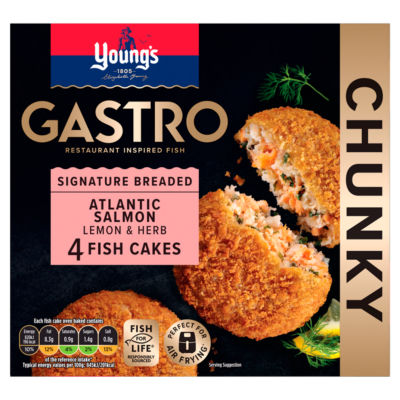 Youngs Gastro Signature Breaded 4 Atlantic Salmon Lemon & Herb Fish Cakes 400g