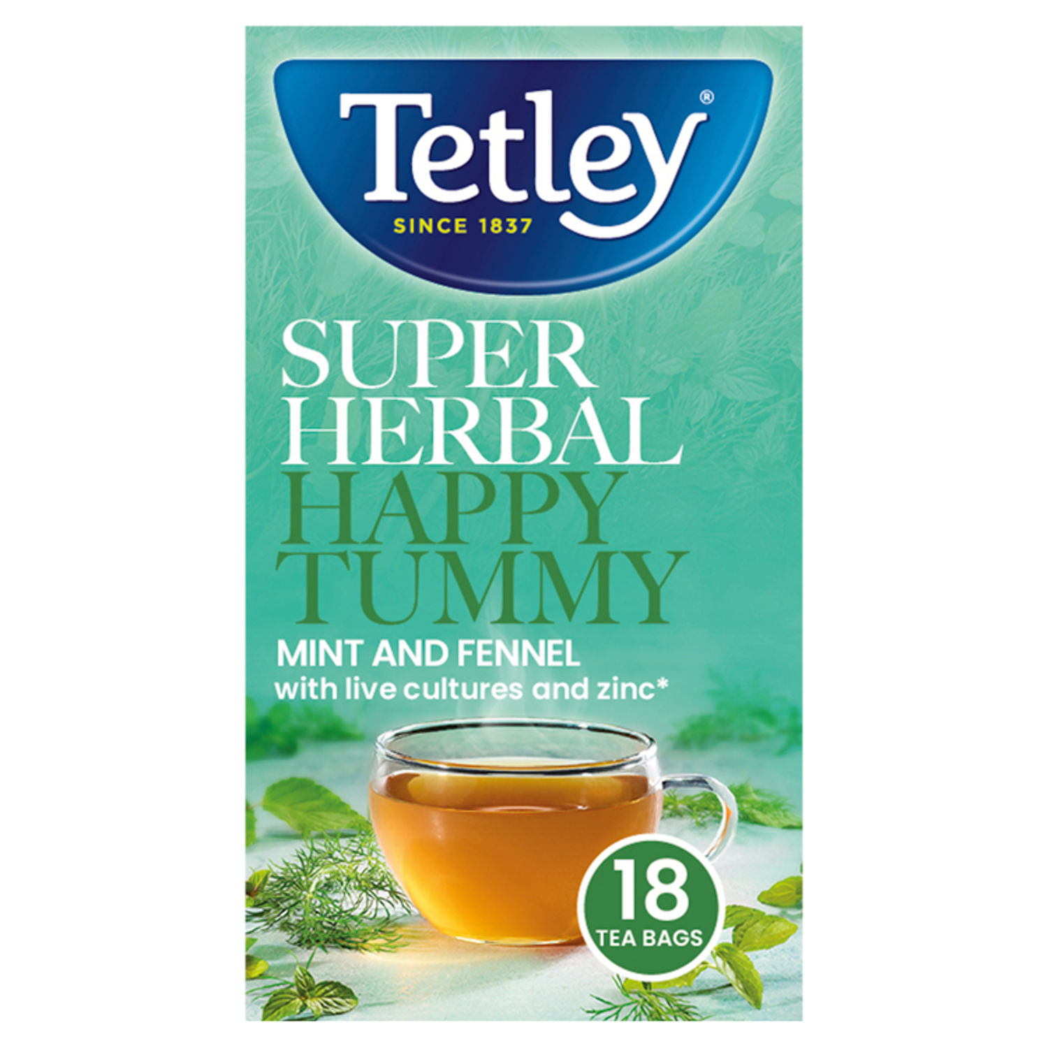 Tetley Happy Tummy Mint and Fennel Herbal Tea Bags 18 Bags 32.4g