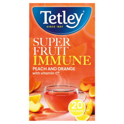 Tetley Super Fruit Immune Peach and Orange 20 Tea Bags 40g
