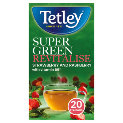 Tetley Super Green Revitalise Strawberry and Raspberry 20 Tea Bags 40g
