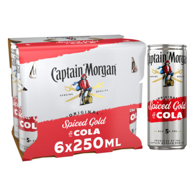 Captain Morgan Original Spiced Gold & Cola Ready to Drink 5% vol 6x250ml Cans